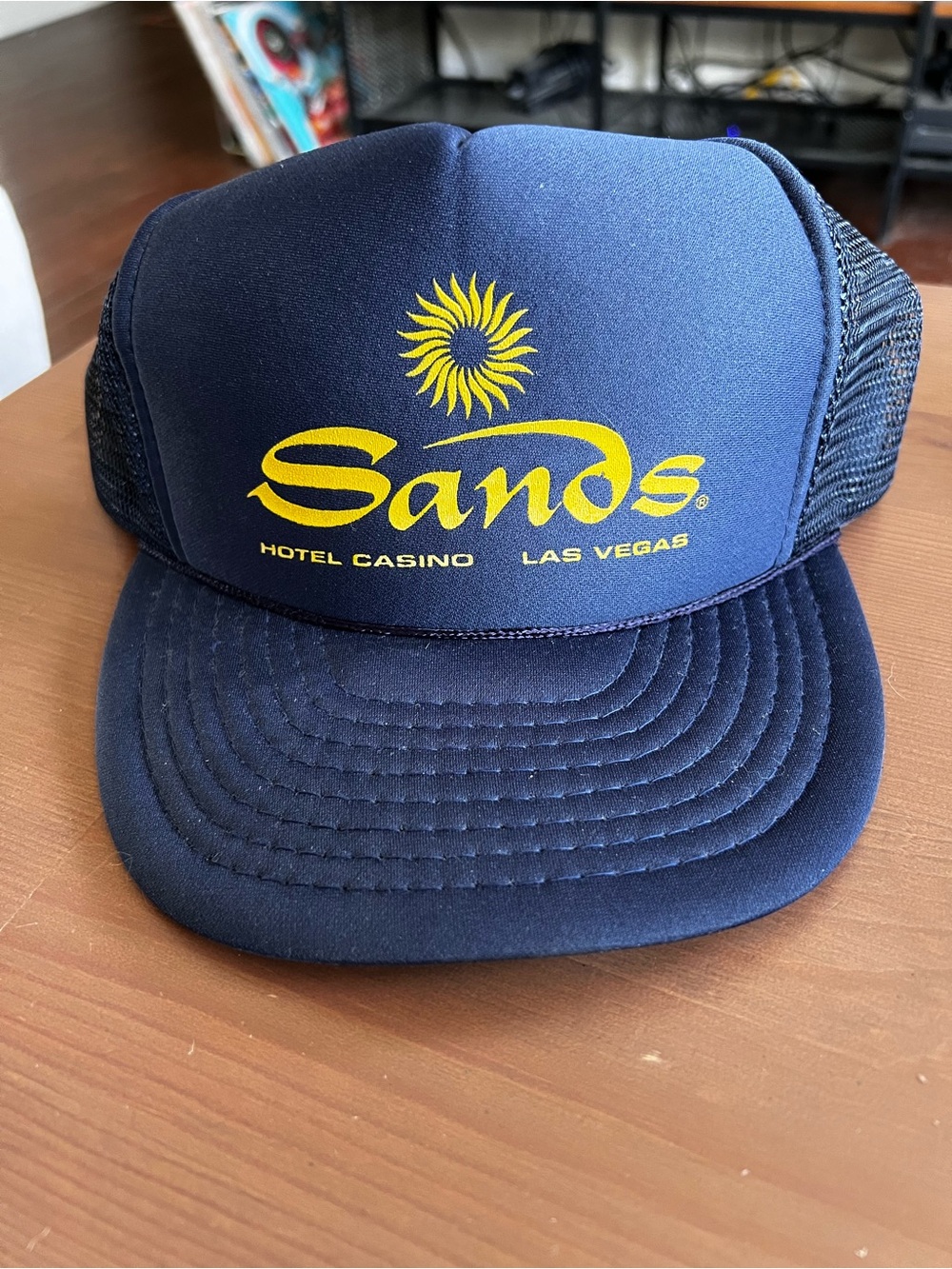 Sands Hotel Casino Las Vegas Navy Yellow Mesh Trucker Hat